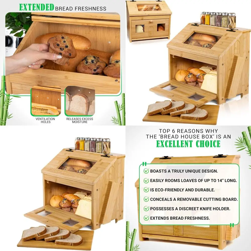 

Большая бамбуковая хлебница со встроенной разделочной доской для кухонной столешницы - требуется самостоятельная сборка