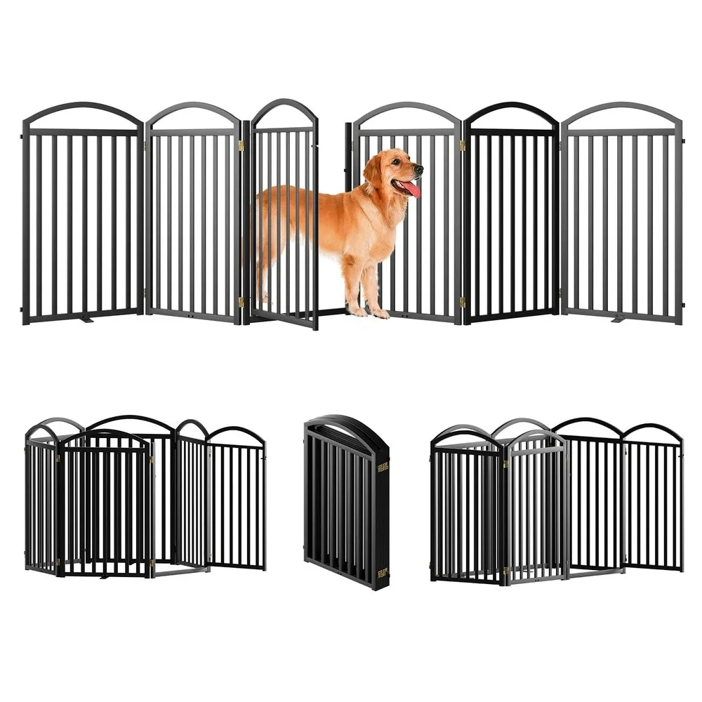 6 Panels Full Matel Freestanding Dog Gates with Door 144