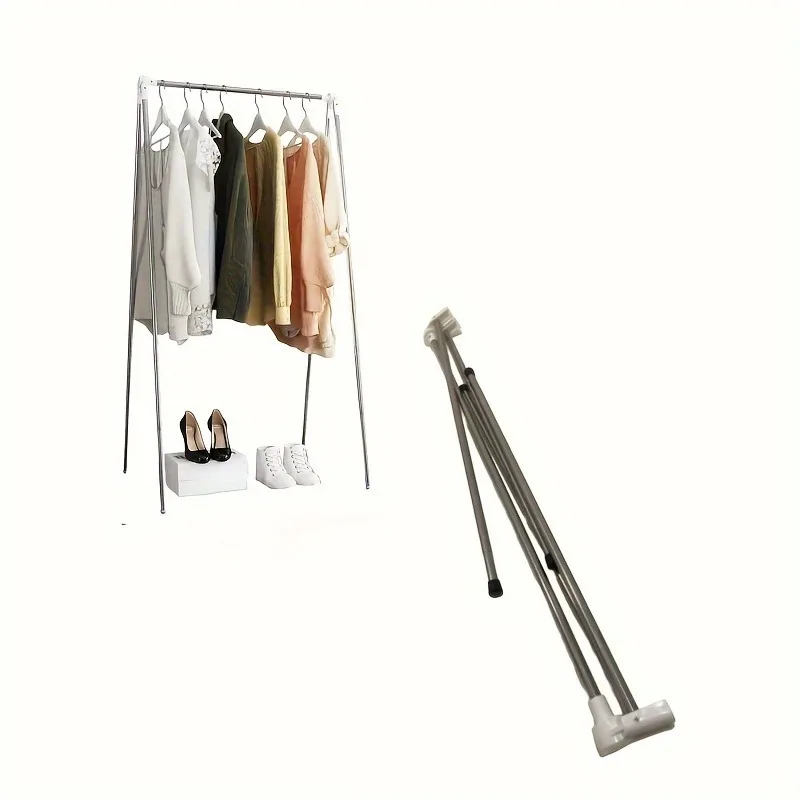 1pc Stainless Steel Single Rod Folding Clothes Drying Rack -Space Saving Organizer Bedroom Living Room Balcony Clothing Easy