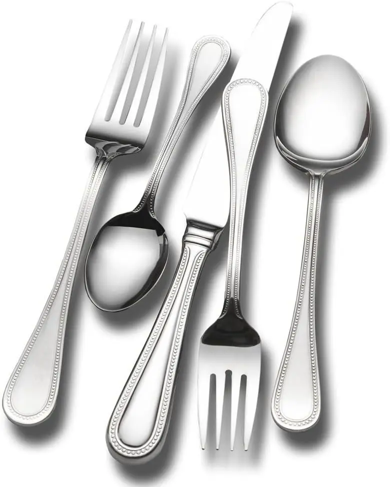 

65-Piece Flatware Set for 12 - Premium 18/10 Stainless Steel with Beaded Handles, Dishwasher Safe, European Elegance Cutlery