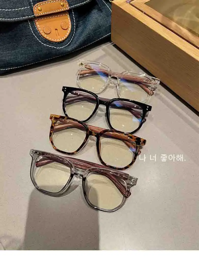 Women Driving Glasses Large Windproof Retro Transparent Computer Glasses Anti Blue Light Square Eyewear Wood Grain Leg Glasses