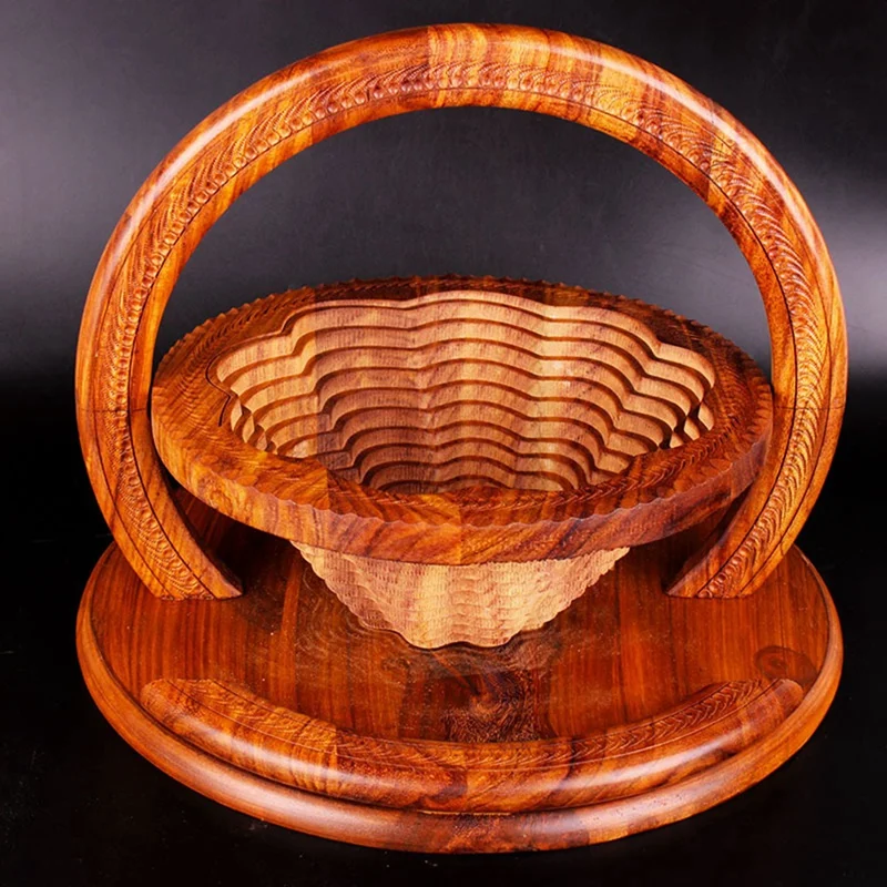 Handmade Wood Carving Fruit Plate Wooden Fruit Basket Foldable Dried Fruit Basket Collapsible Bread Nuts Baskets