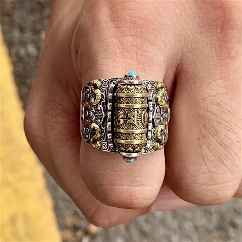 

Властное божественное кольцо Taotie Beast, мужские аксессуары на палец, регулируемое винтажное золотое серебряное кольцо для столкновений для мужчин, ювелирные изделия