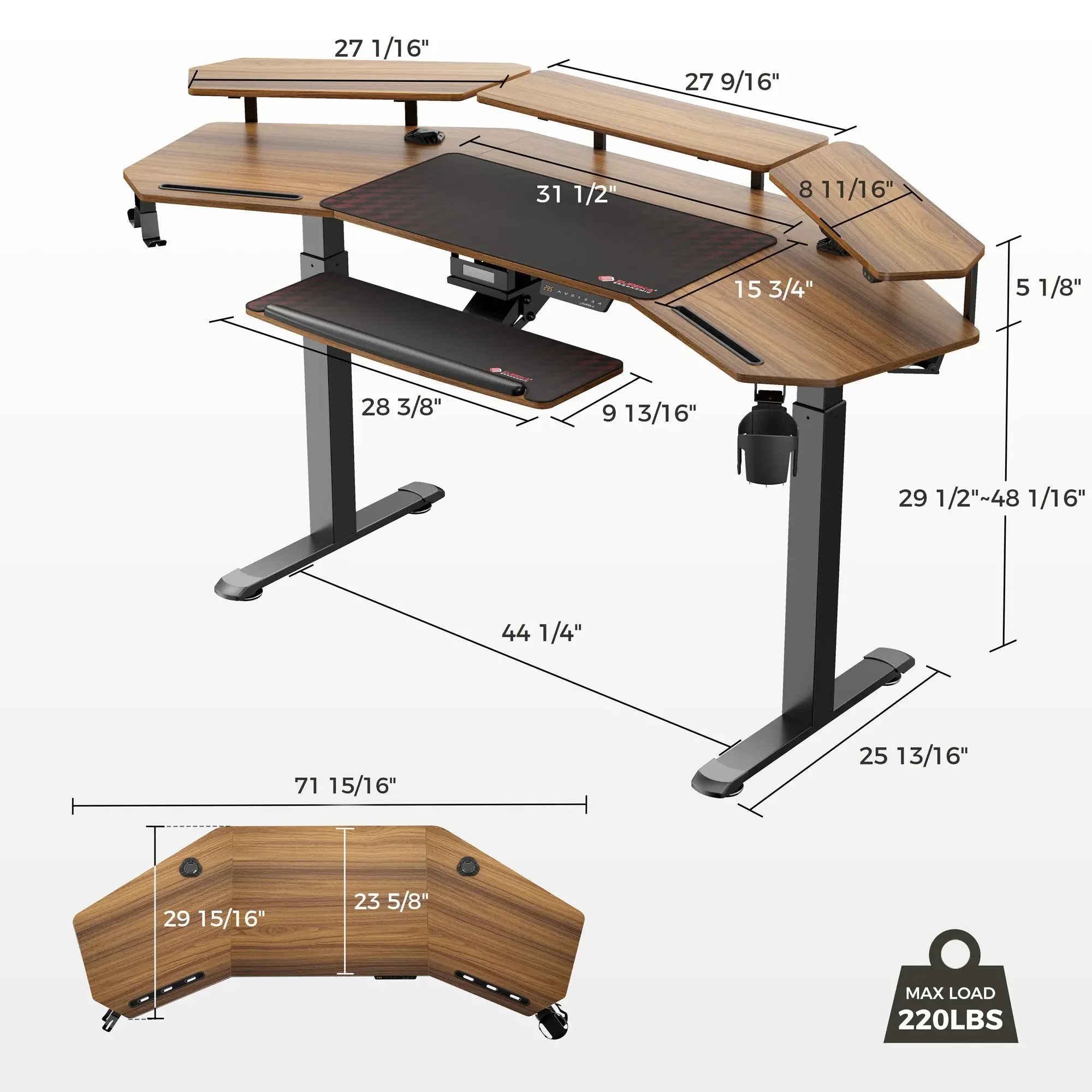 ！@Combohome  Office Table ,Gaming Desk ,Writing Table for Living Room,computer Office Desk Pro Wing-Shaped Standing Desk-Brown