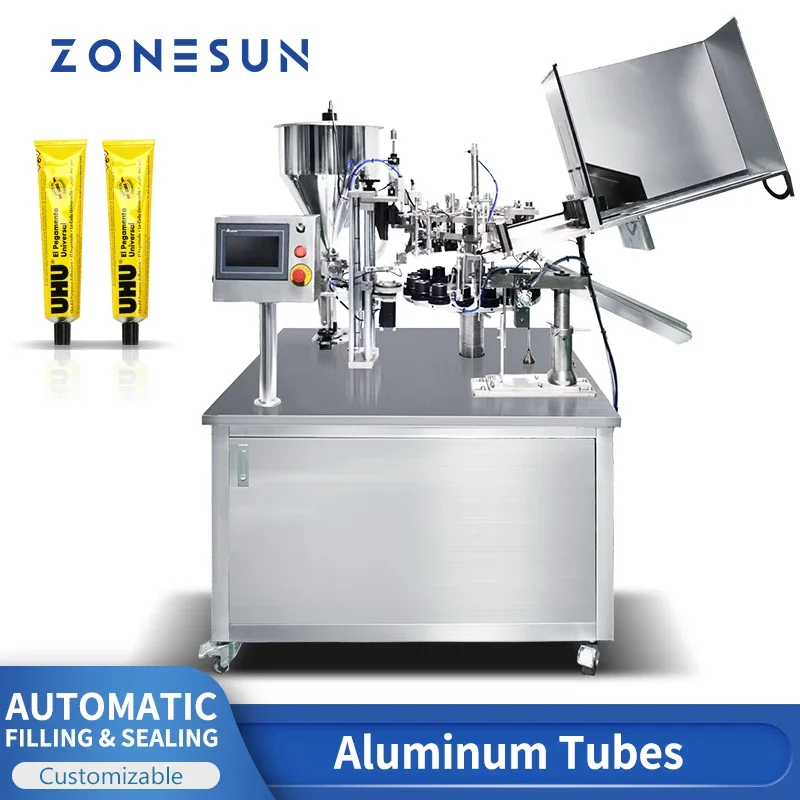 ZONESUN Automatic Paste Filling and Sealing Machine Metal Aluminum Tube Hand Cream Eye Cream Cosmetics Packaging