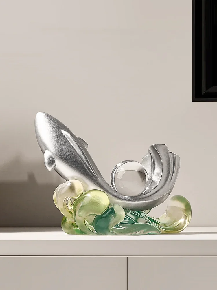 

Statuette Crystal Ball Fish Decoration Modern Home Living Room Entrance TV Cabinet Office Sculpture Desktop Ornament Customized