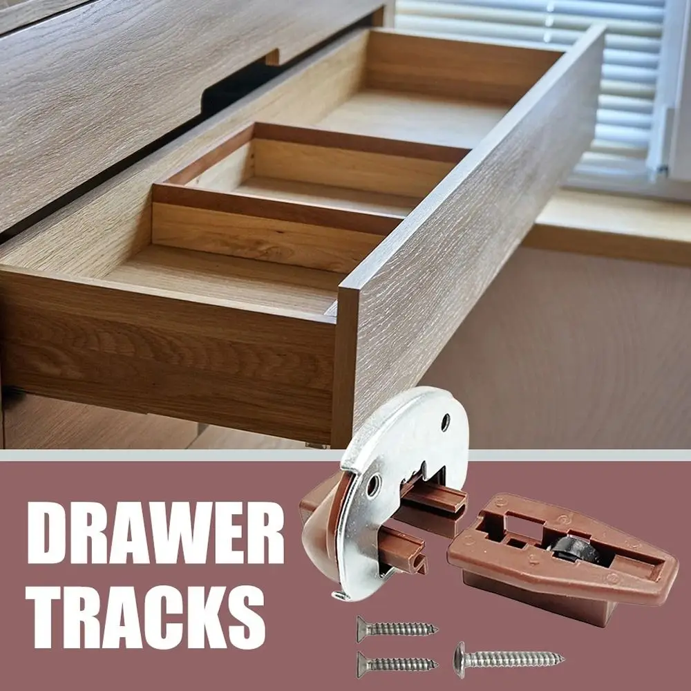 مجموعة واحدة من ملحقات شرائح دليل الدرج المعدني البلاستيكي مع مجموعة أدوات استبدال شرائح مسار الدرج العالمي باللون البني