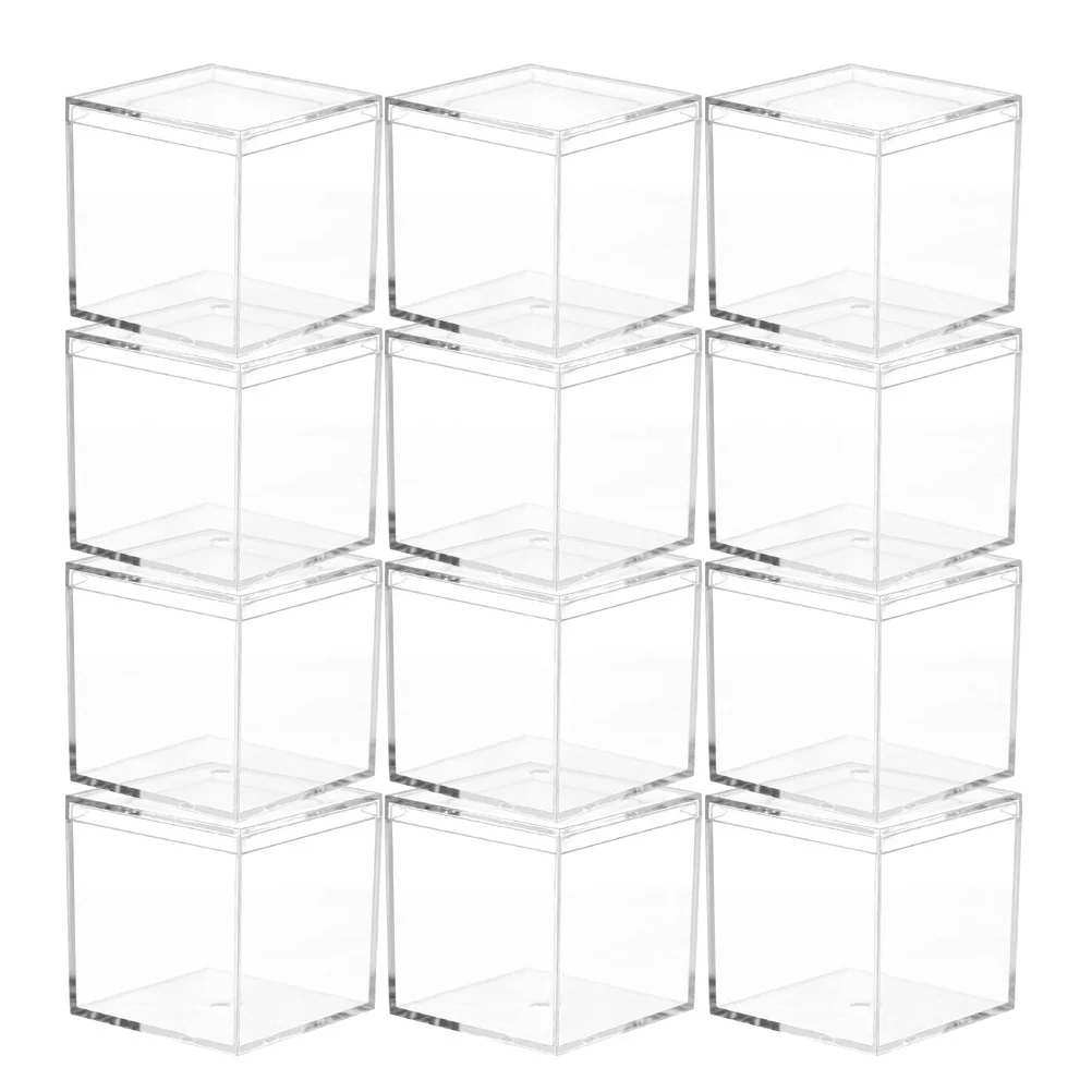 

12Pcs Clear Plastic Square Candy Box Multi-Functional Organizer for Small Objects Square Candy Box Clear Boxes for Favors