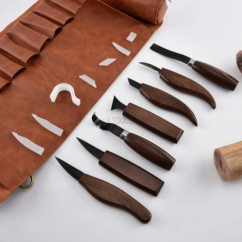 Multi-functional Wood Carving Tool Set with Leather Storage Bag 13pcs Wood Whittling Knife Woodworking Engraving  DIY Hand Tools
