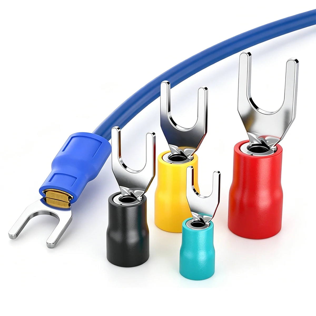 

100pcs Insulated Fork Spade Terminal Wire Connector 22-10AWG Color-Coded Insulation Quick Splice Crimp Lugs Electrical Wiring