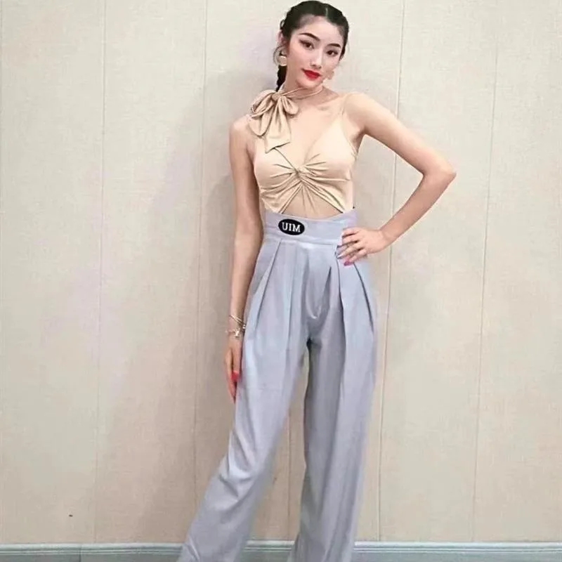 Customized Latin Dance Modern Professional Pants Women'sclothing Pants Two Wear Wide Leg Strap Velcro Teaching Course