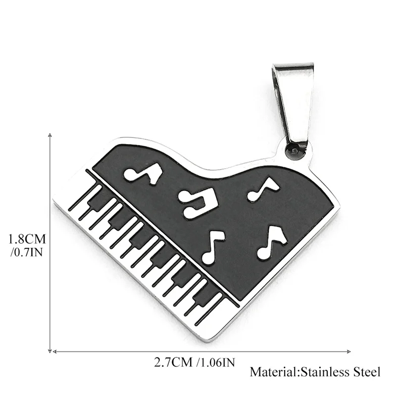 5PCS Stainless Steel Black and White Piano Music Note Pendant DIY Charm Necklace Bracelet Earring Making Jewelry Gifts