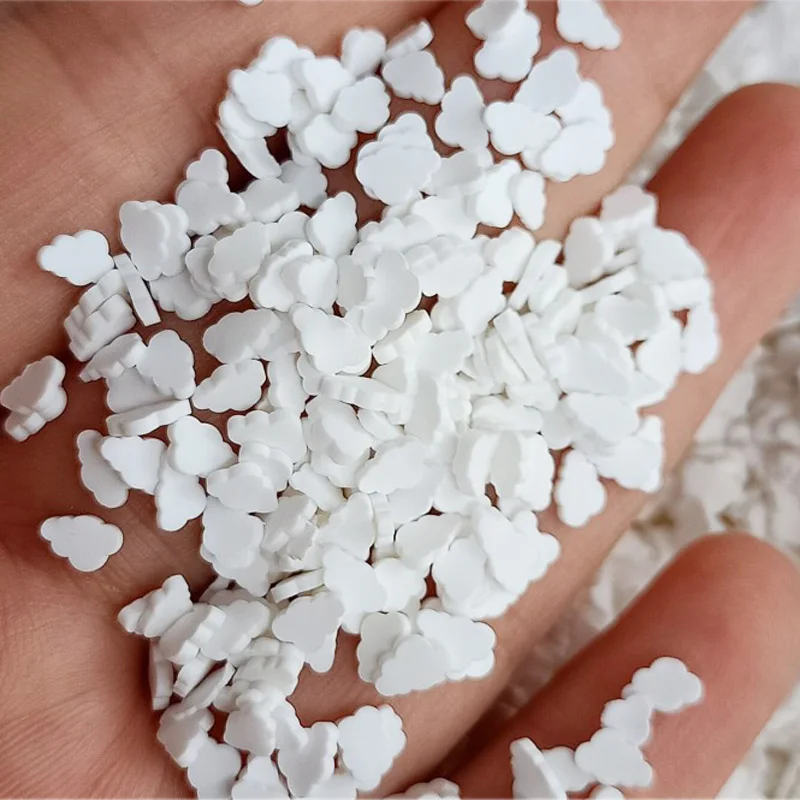 100g Polymer Hot Clay Sprinkles White Cute Cloud Slice Sprinkles for Crafts DIY Making Nail Arts Decoration Slime Material:5mm