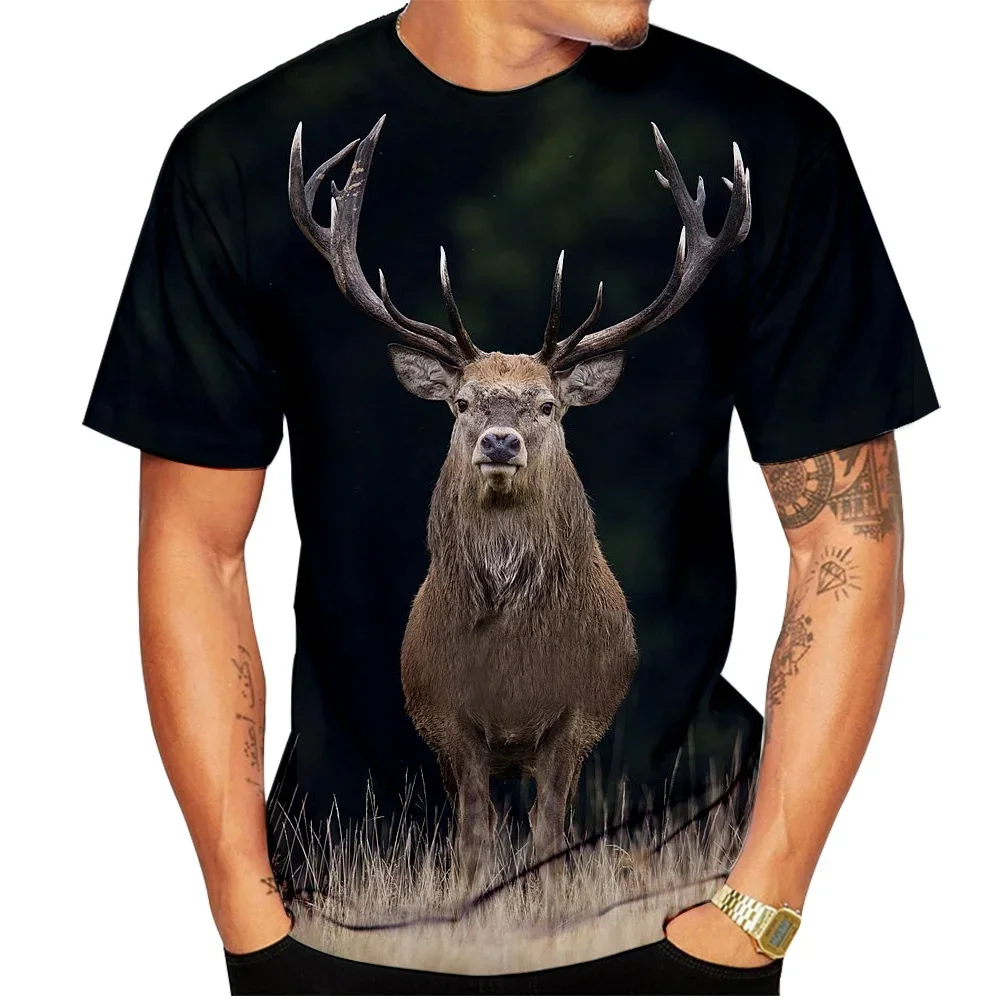 Summer New Deer Animal 3D Print O Neck T-Shirts Men Women Short Sleeve T Shirt Oversized Harajuku Tees Tops Kids Clothing