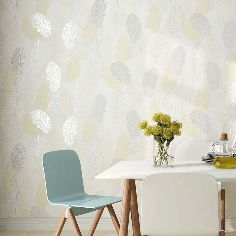 Simple and modern leaf non-woven abstract wallpaper Nordic bedroom living room full of walkways New Chinese leaf wallpaper