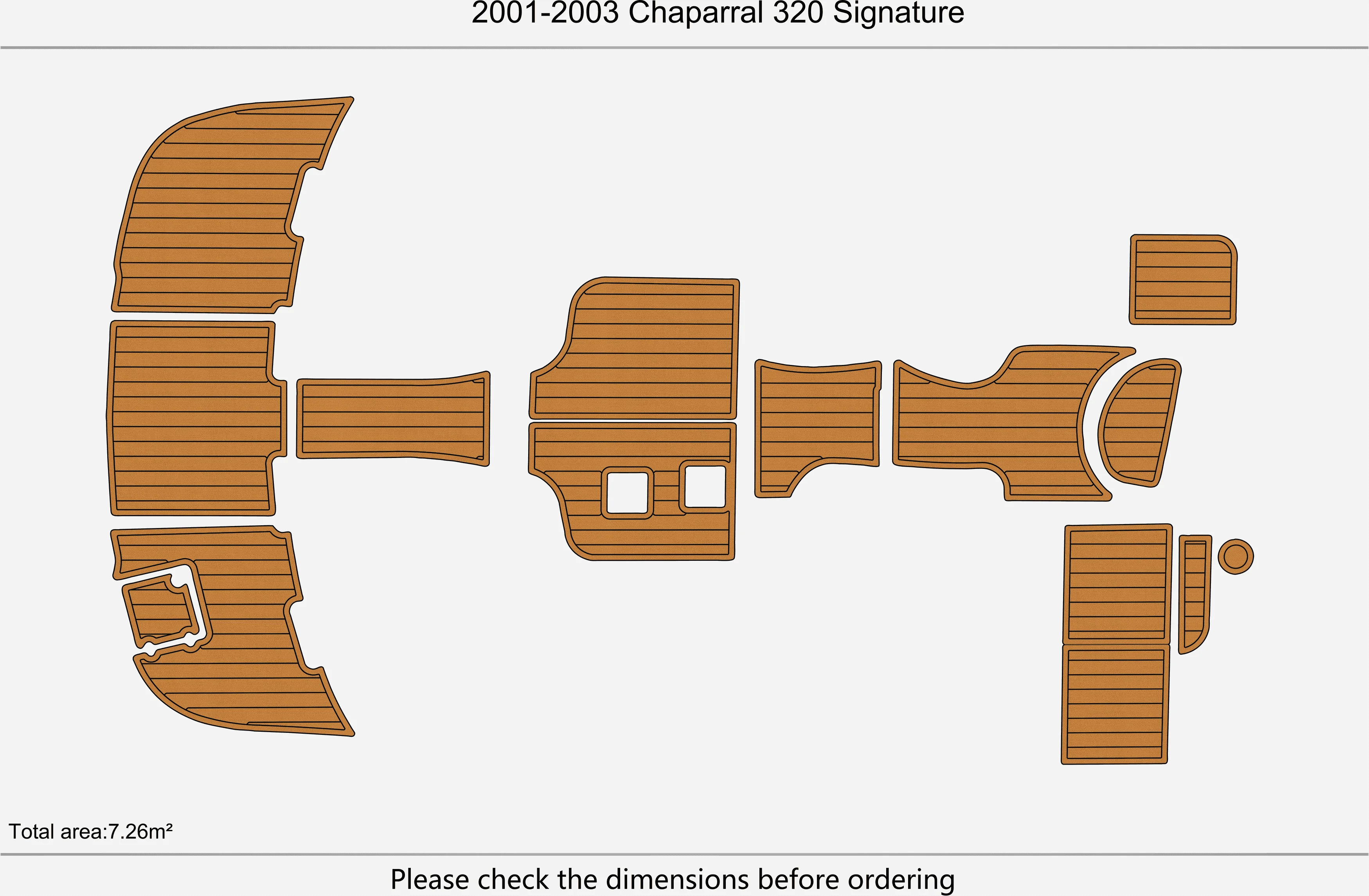 2001-2003年式チャパラル320シグネチャー1/4インチ（6mm）EVAフォーム滑り止めPVCチークデッキマリンマットシーデックアクアカーペットマリンフロア