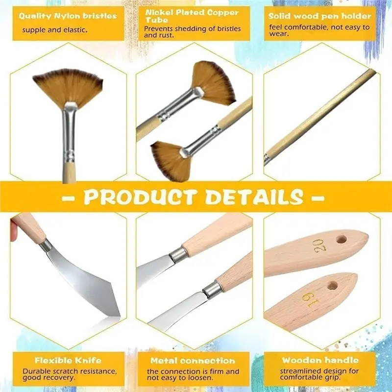 【هدية】للمجموعة الطلاء 6 قطع من فرشاة خلاط الخلفية وخلاط المروحة لطلاء إطار النافذة وفرشاة الفنان ذات الزوايا الضيقة