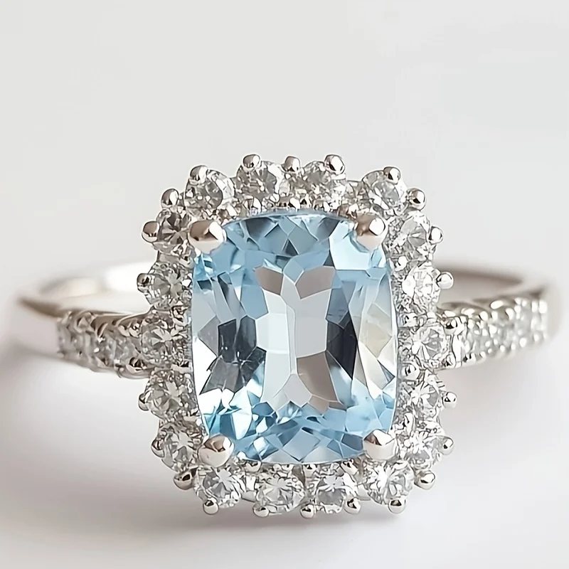 

SGARIT овальное стерлинговое серебро 925 пробы сияющей огранки 6x8 мм небесно-голубое обручальное кольцо с кристаллами в форме цветка для женщин ювелирные изделия в подарок