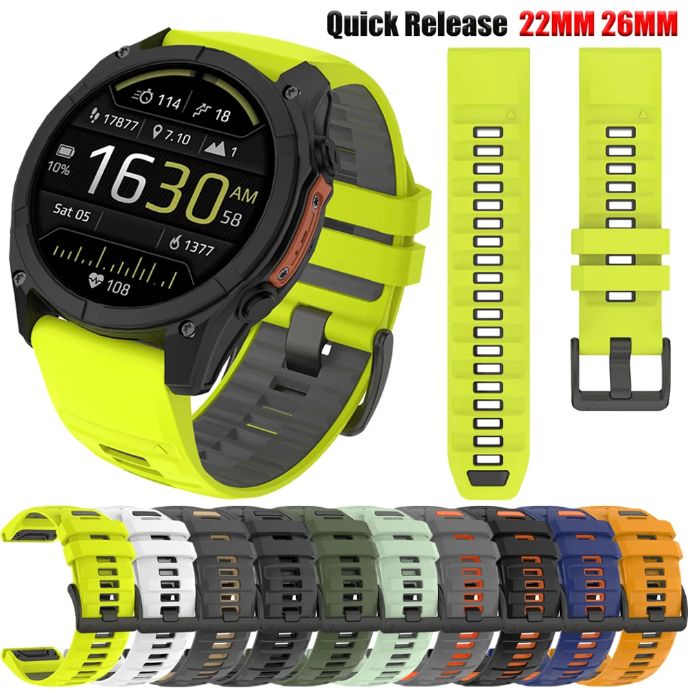22mm 26mm Sport Silicone Strap For Enduro 3 Epix Gen 2 Bracelet For Garmin Fenix 8 E 7 7X Pro 5 5X 6 6X Pro Tactix QuickFit Band