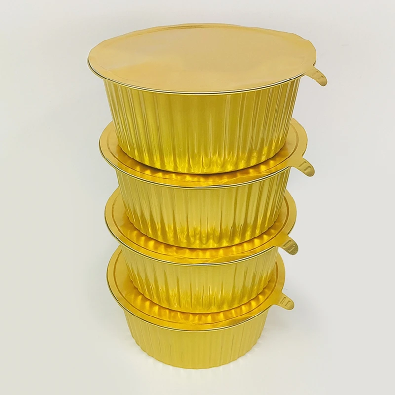 

3500ml Gold Round Aluminum Foil Pan Heavy Duty Thick BBQ Baking Trays Disposable Heat Resistant Tin Foil Container 10pcs Pack