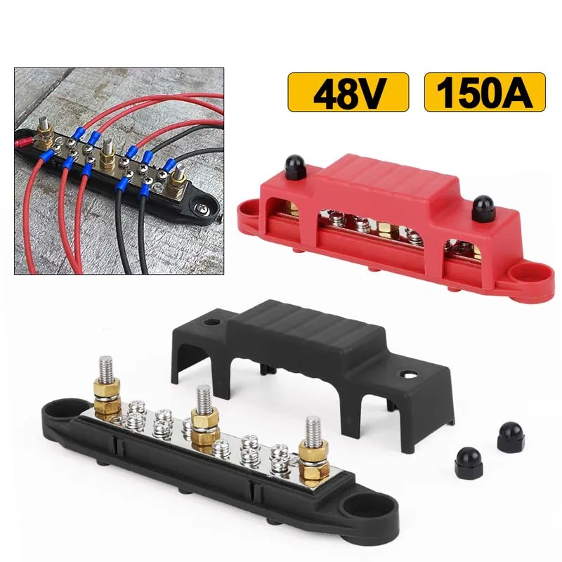 Rv Ship Power Distribution Block High Current Terminal Terminal Busbar 48V Dc 150A M6 Stud Busbar Set Rv Accessories