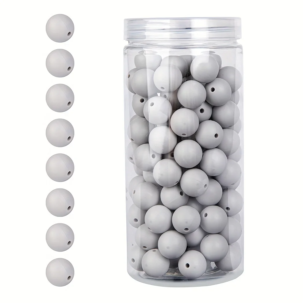100 Stück/Box 12/15 mm Silikonperlen-Set für Schlüsselanhänger, Halskette, Armband, Umhängeband, Herstellung von runden Gummi-Silikon-Fokalperlen – Detail 22