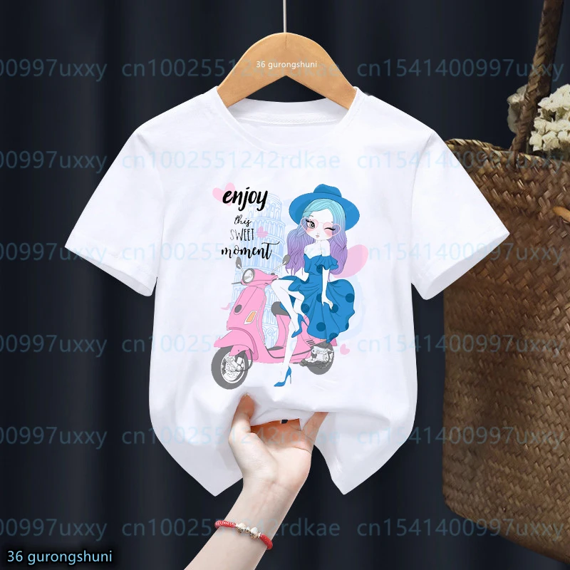 

Kawaii Girls T-Shirt Funny Little Girl Riding A Motorcycle Graphic Print Girls Clothes Fashion Kids Tshirts Teen Girls Clothes