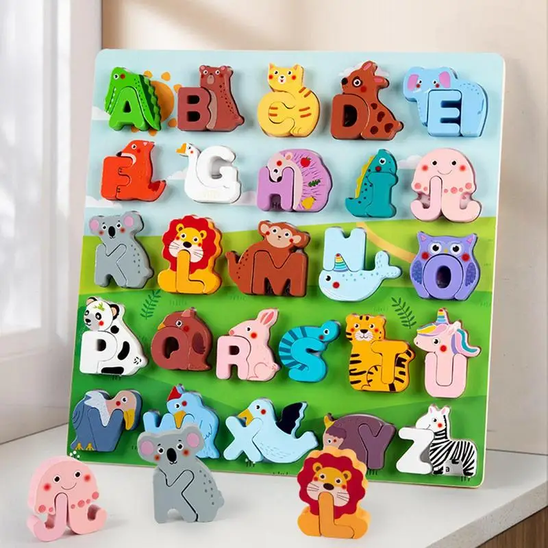 Letter Animals Puzzles Letter Game Matching Puzzle Wooden Alphabet Jigsaw Puzzle For Kids Boys Girls