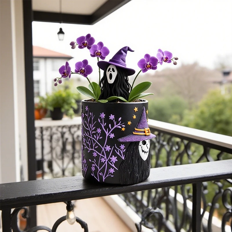 1pc Halloween Witch Resin Flower Pot Dark Garden Succulent Container Decorative Ornaments