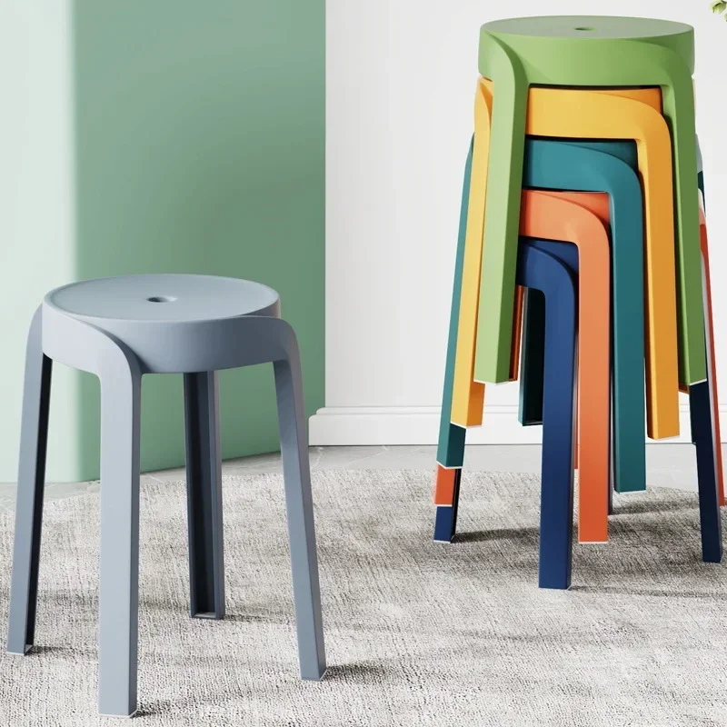 Plastic Stool Stackable Household Thickened High Stool Modern Minimalist Plastic Chair Round Whirlwind Stool Nordic Furniture