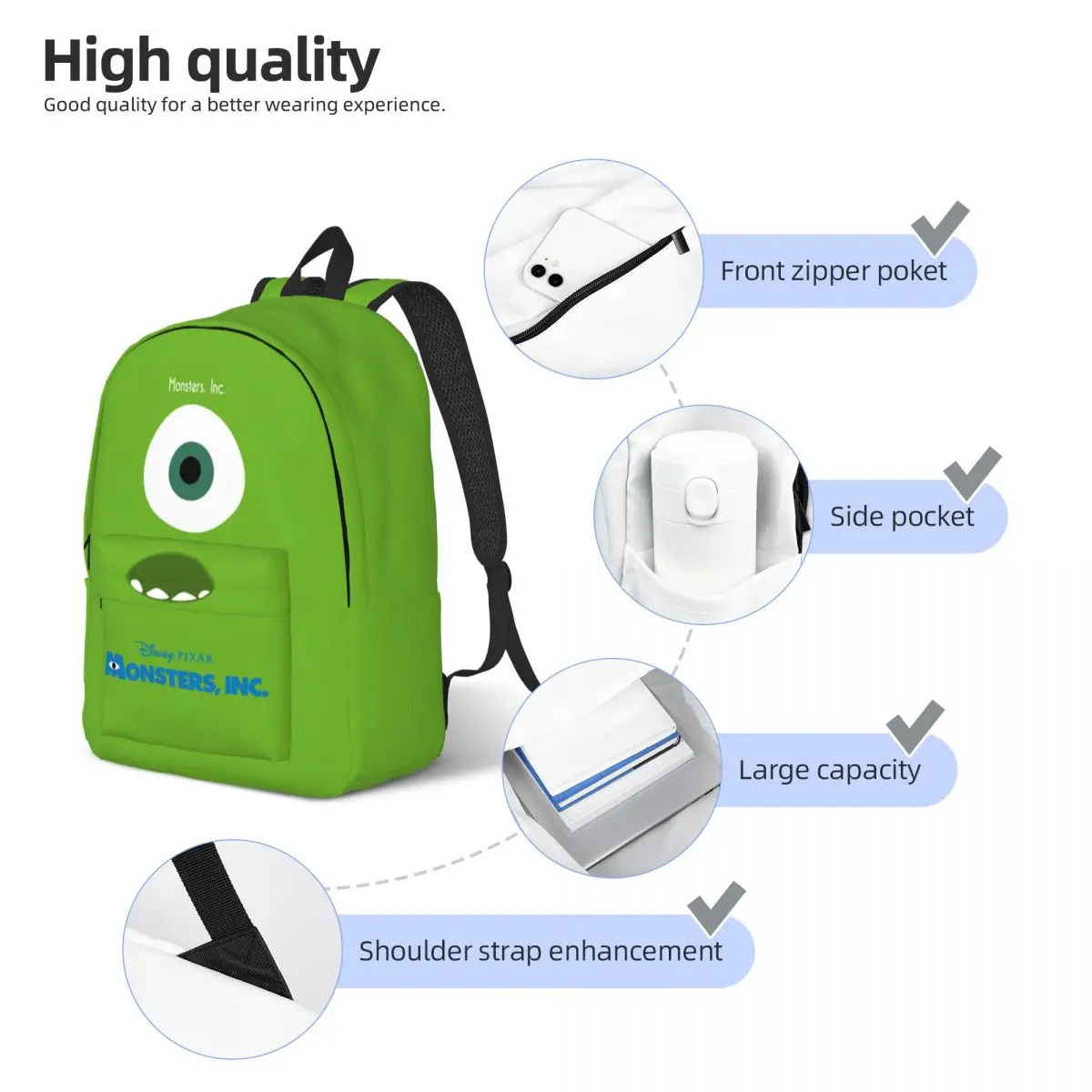 Back To School Gift Mike Mr.Q Multi Compartment Knapsack Disney Monsters University Mike Adjustable Strap For Women Schoolbag