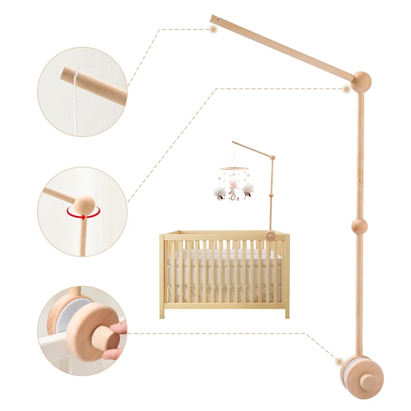 Infant Berço Mobile Assembly Bracket Set Chocalhos Bracket, Proteção Bed Bell, Brinquedos para bebês recém-nascidos, Acessórios de madeira Bed Bell, 1 Set