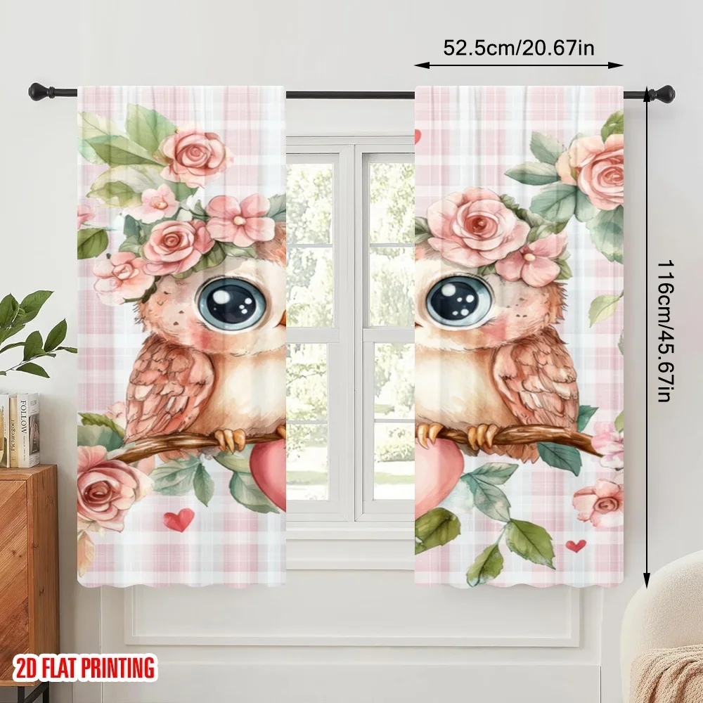 2pcs,2D plane printing Curtains&Window Treatment Lovey Dovey Owls Polyester Fabric (without rod) Decorations Inside Ldeal for