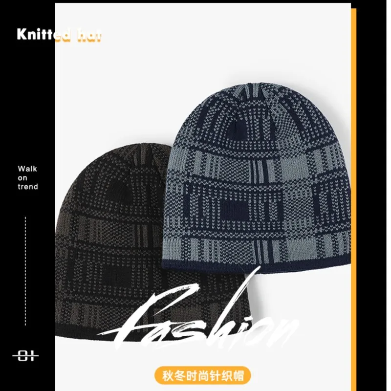 

New Hat Stocking Watch Cap Hugger Toque Head Striped color-blocked Men Fleece Warm Knitted Pile Hat Women Cold Brim Wool B8M37