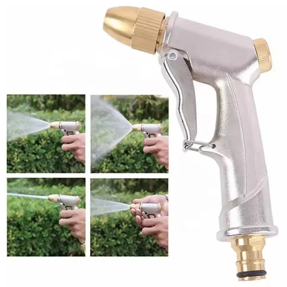 High Pressure Copper Aluminum Alloy Frosted Electroplated Water Gun For Home Garden Flower Watering Snow Foam Lance P4U1