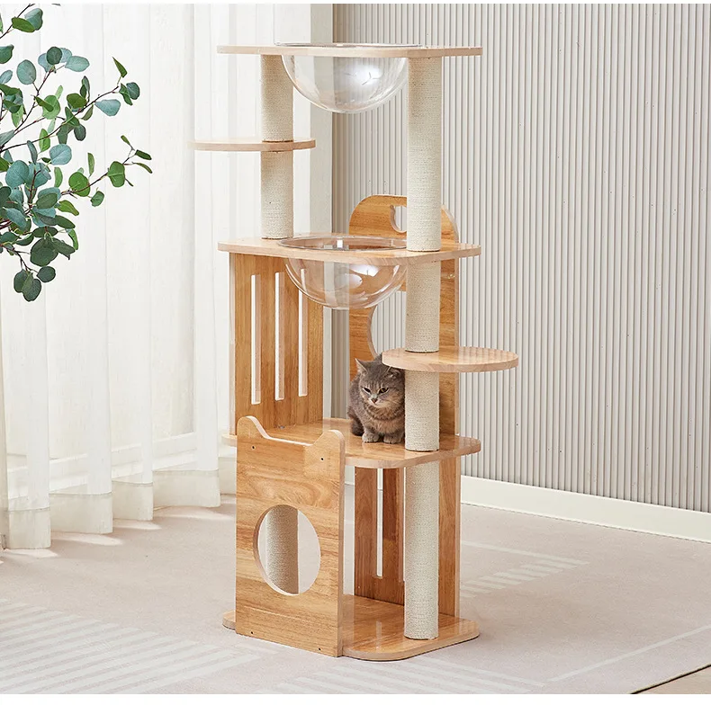 

*e for Luxury Modern Indoor Cat Tree Sustainable Wood Pet Furniture Cotton Playhouse Sisal Scratching Post Plush Classic Carton&