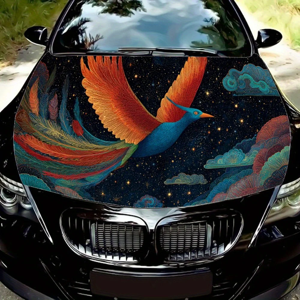 Phoenix in Starry Clouds,Car Hood Decal, Self-Adhesive Waterproof PVC Car hood Sticker,Car Decoration Scratch Resistant Sticker