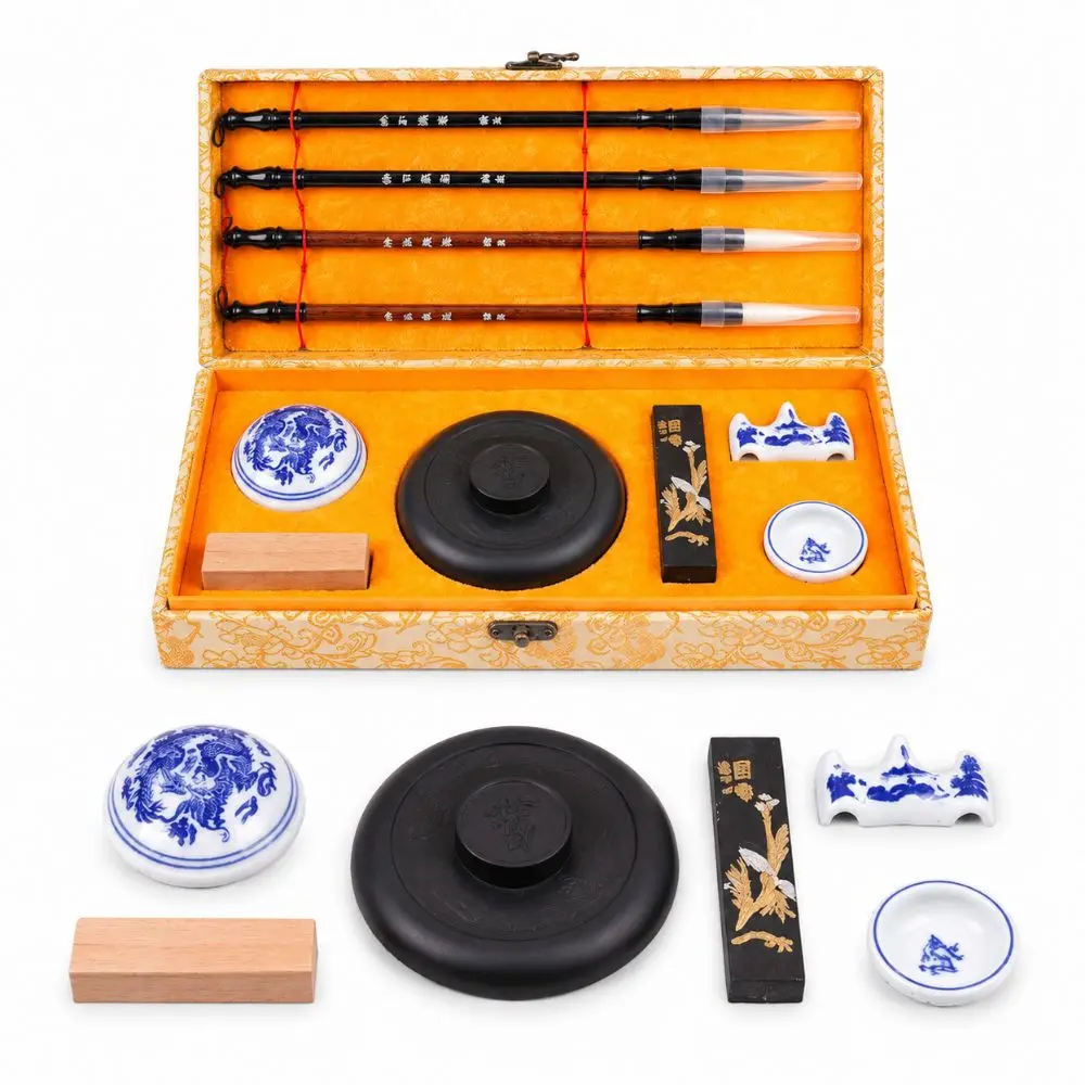 set-di-11-penne-a-pennello-per-calligrafia-cinese-con-inchiostro-in-stick-e-pietra-per-inchiostro-set-tradizionale-di-penne-a-pennello-design-tradizionale-scatola-in-broccato-di-seta