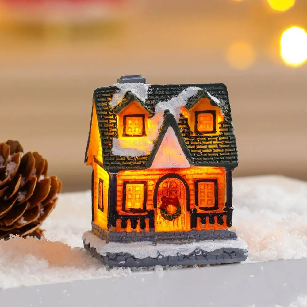 Xmas Party House Ornament Christmas House Ornament Led Snow Covered House Decoration Figurine Statue for Christmas Party