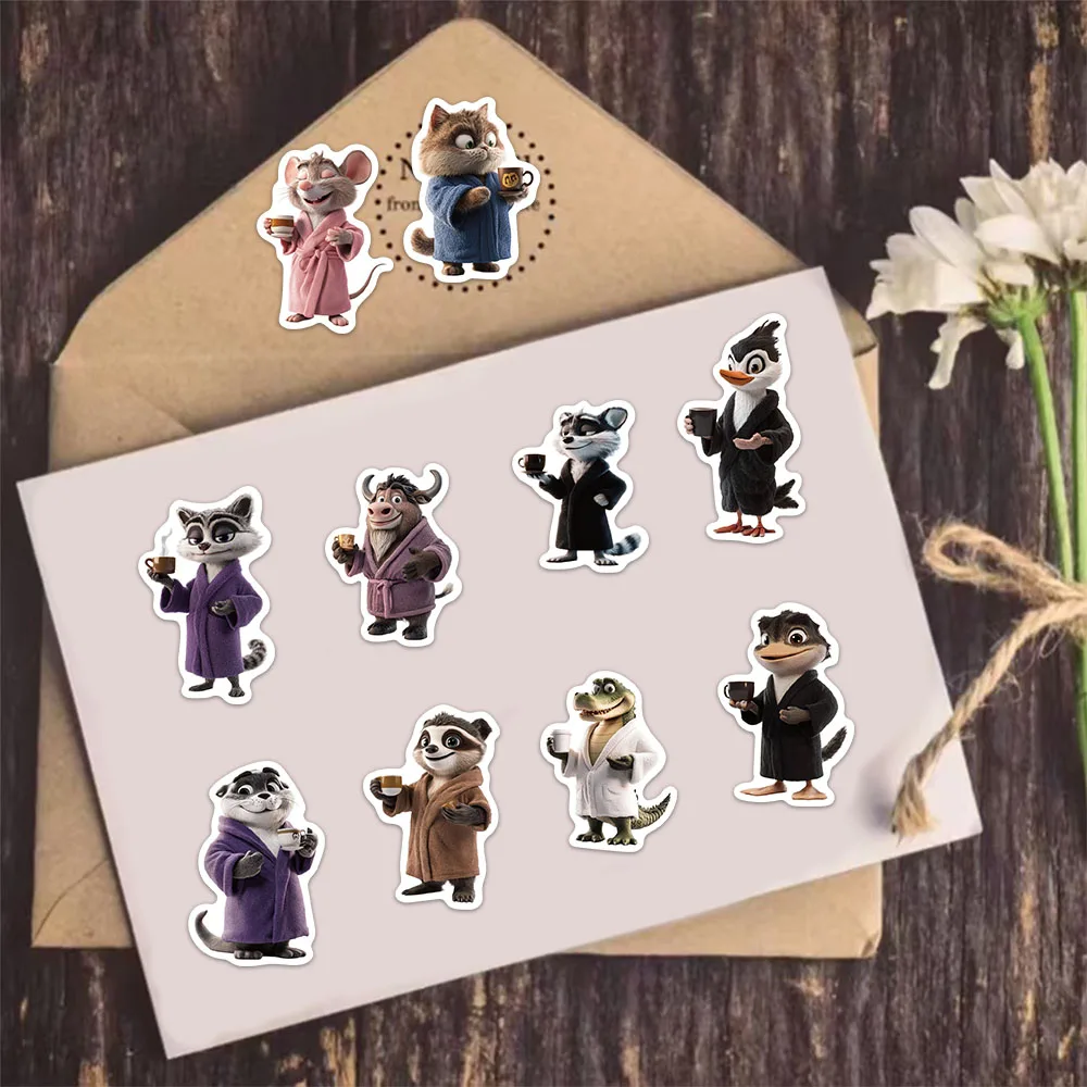 50 pçs café bebendo animais adesivos diy caso de telefone notebook copo água decoração da motocicleta adesivos à prova dwaterproof água brinquedo