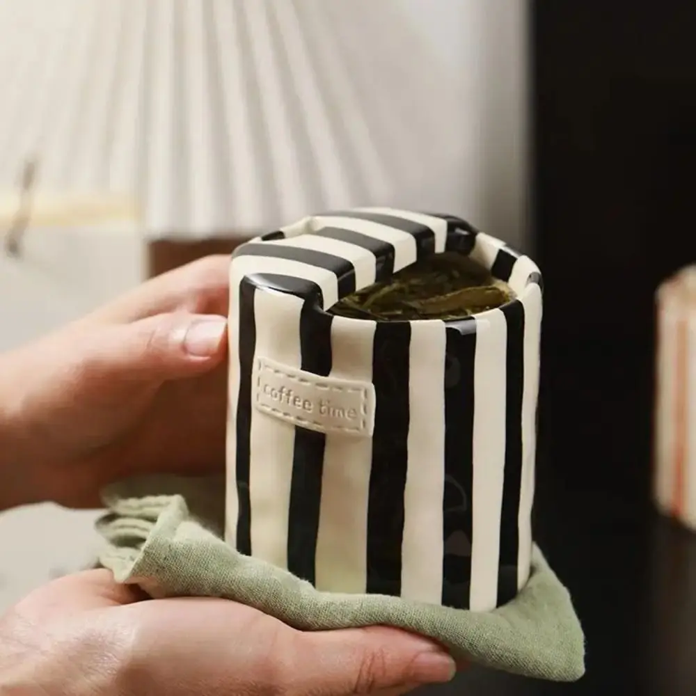 

Hand-Painted Striped Ceramic Coffee Mug Novelty Comfortable Grip Retro Striped Drinkware 300ml Heat-resistant Porcelain Tea Cup