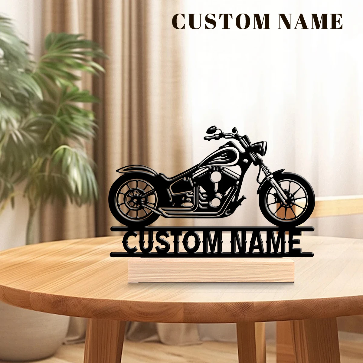 1Pc Csutom Name Road Motorbike Wooden Base Metal Art Ornament,Home Office Hotel Cafe Club Decor,Gift for Family Friends view 3