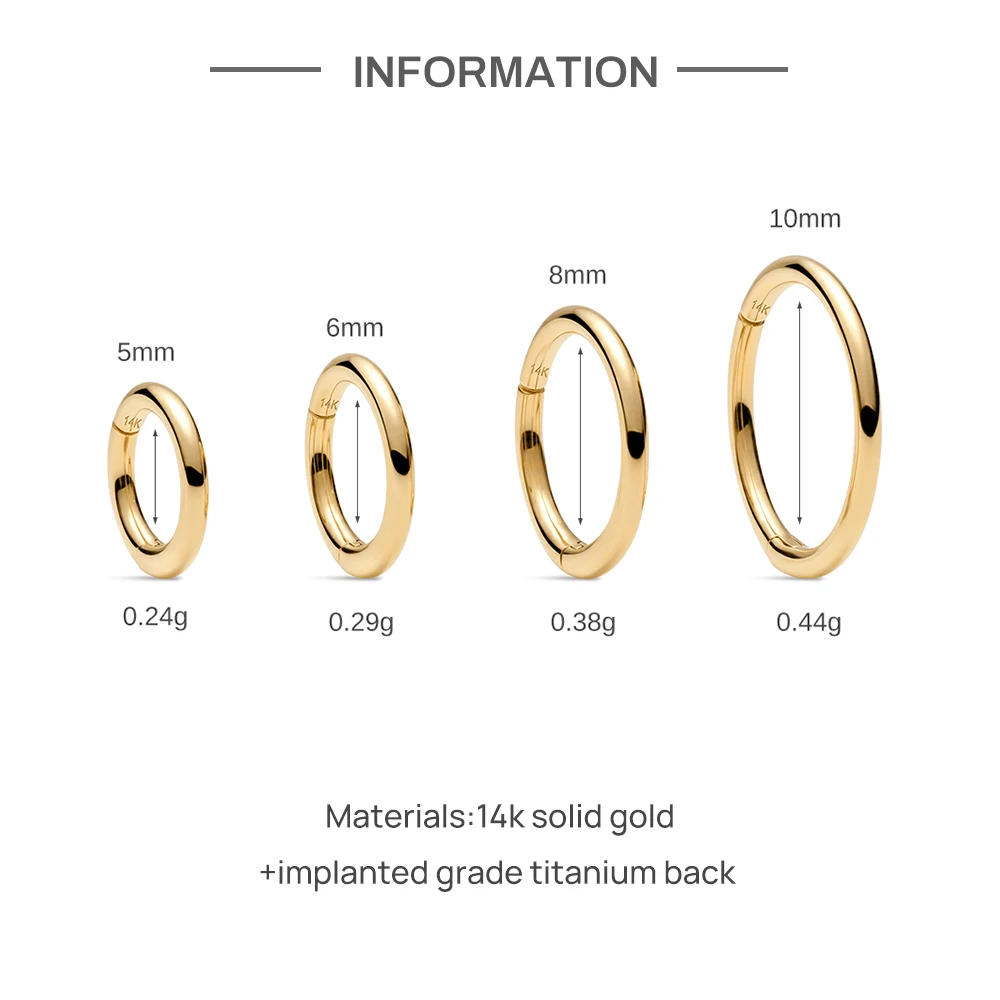 CANNER 1PC 14K Solid Gold 5/6/8/10mm Classic Smooth Piercing Hoop Earring For Women Hypoallergenic Earring Jewelry Party Gift