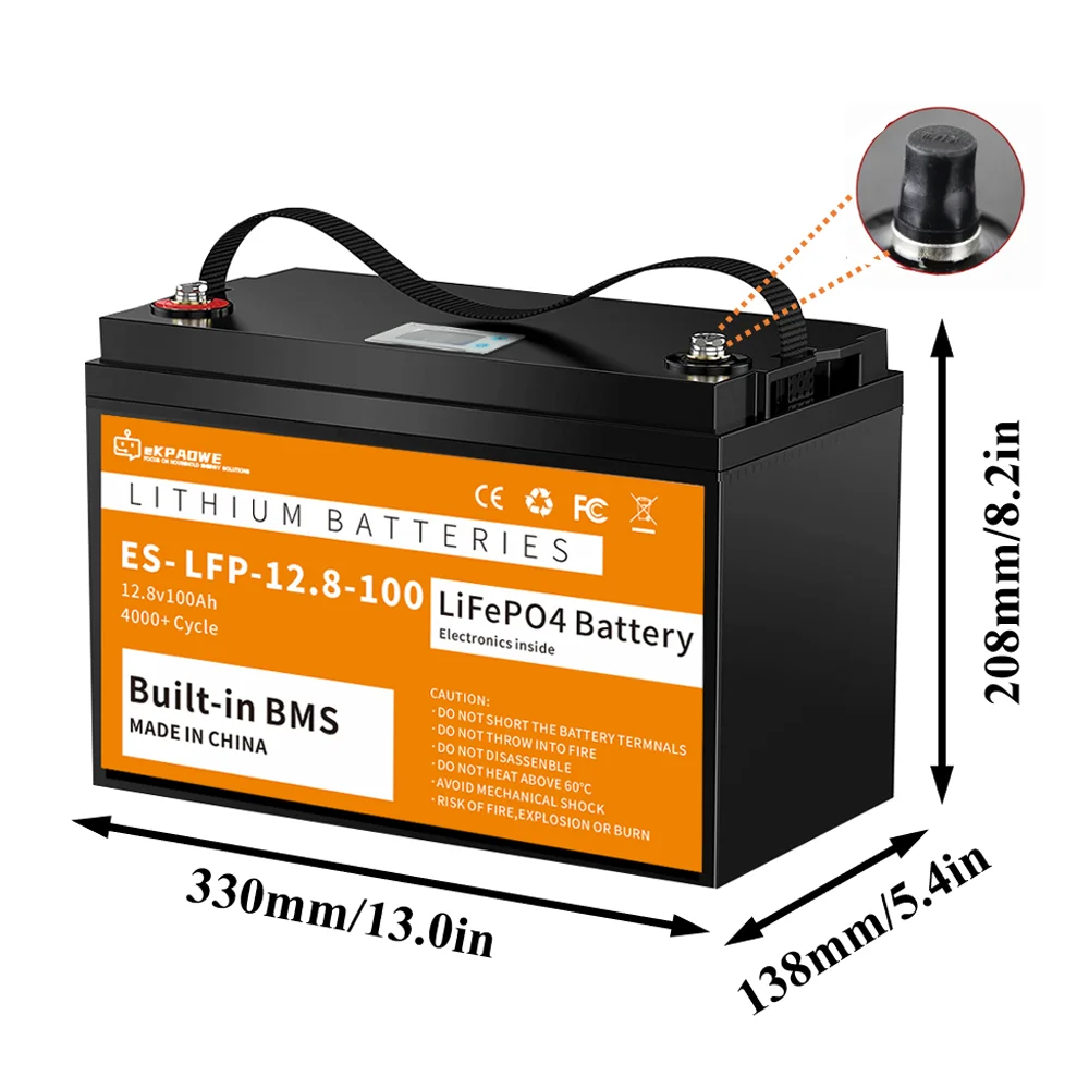 Batería LiFePo4 de fosfato de hierro y litio, paquete de 24V, 100Ah, fábrica China, BMS integrado para barco Solar, sin impuestos, 4000 + ciclo