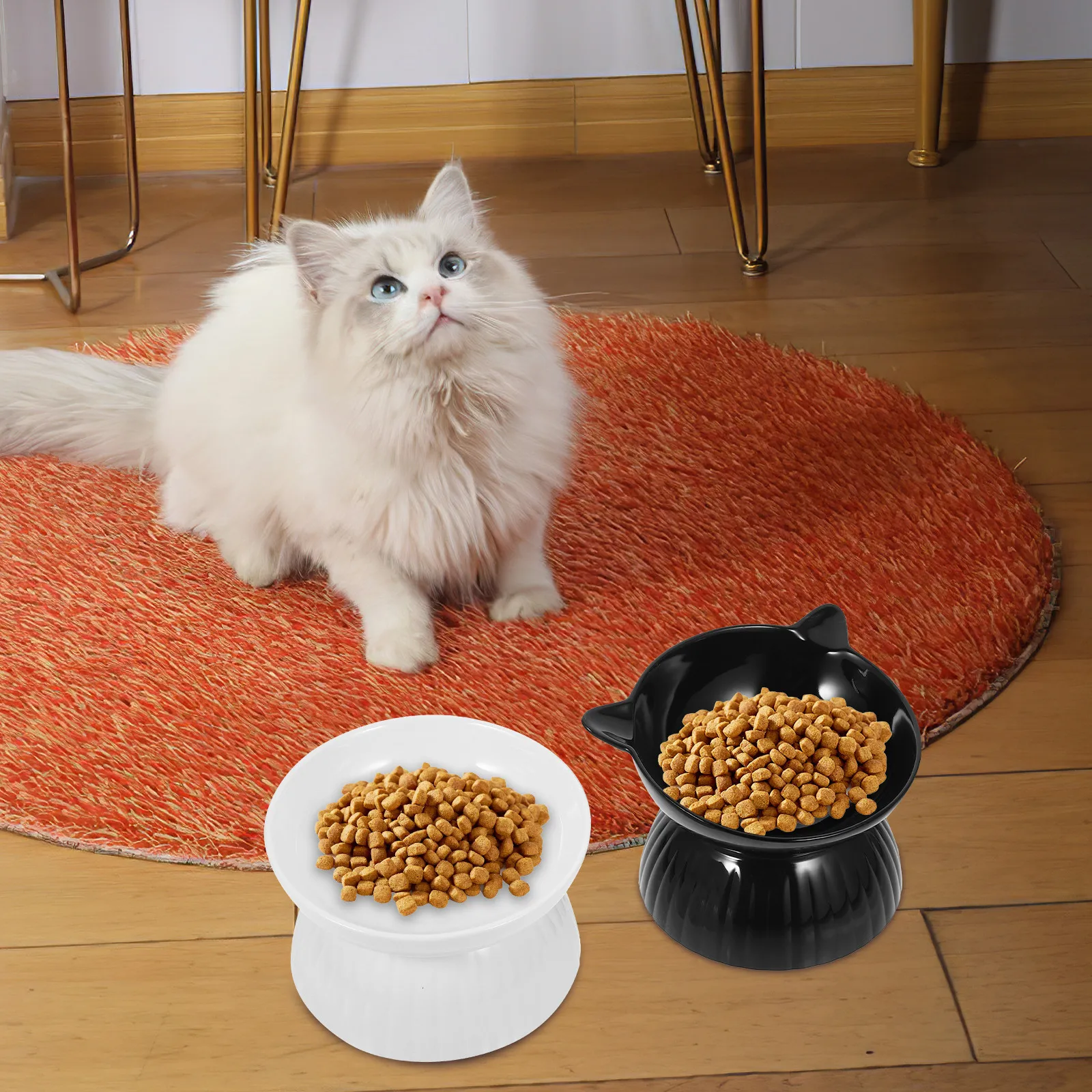 

2Sets Ceramic Raised Cat Bowls Elevated Pet Food Water Feeding Bowls Comfortable Durable Elevated Cat Bowl Raised Pet Bowl