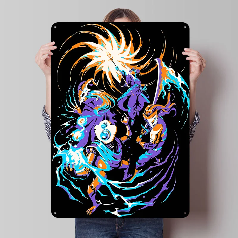 Fantasy-Charaktere in Aktion Blechposter Maßgefertigte Wandkunst Vintage Metallschilder Retro Blechplakette zur Dekoration Ästhetisches Haus