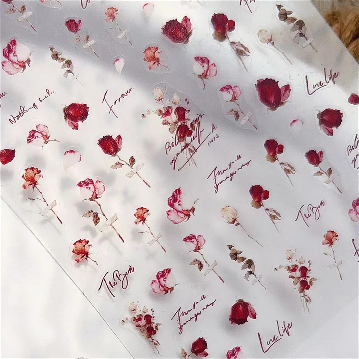 1 Uds 5D Simple tinta roja rosa Floral pegatinas para decoración de uñas flor roja rosa Beatuy decoraciones de uñas calcomanías autoadhesivas deslizador DIY