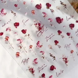 1pcs 5D Simple Red Ink Rose Floral Nail Art Stickers Red Pink Flower Beatuy Nail Decorations Self Adhesive Decals Slider DIY