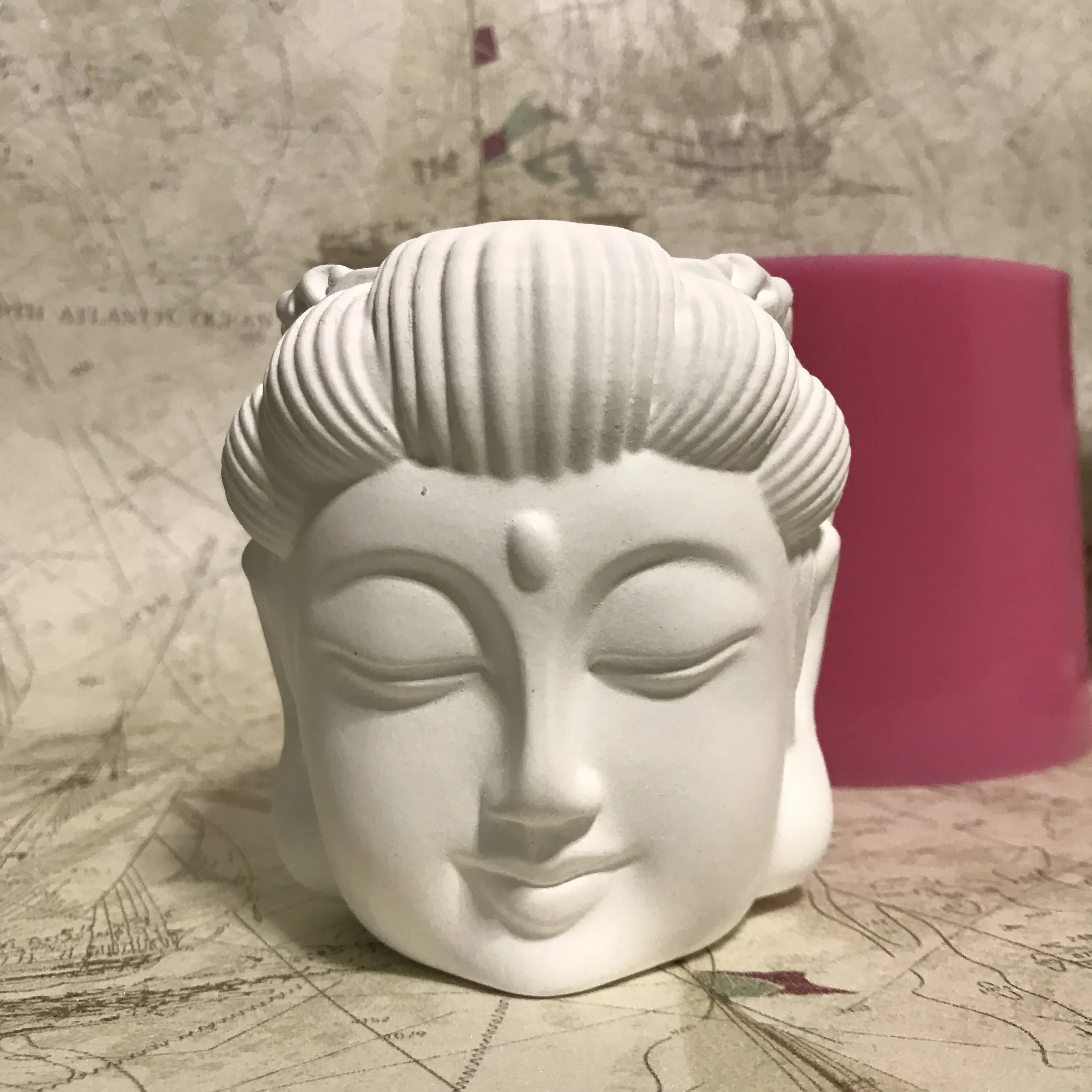 Cement Desktop Decoration Ornament Clay Craft Girl Vase Candle Holder Molds DIY 3D Silicone Concrete Buddha Head Pot Mould