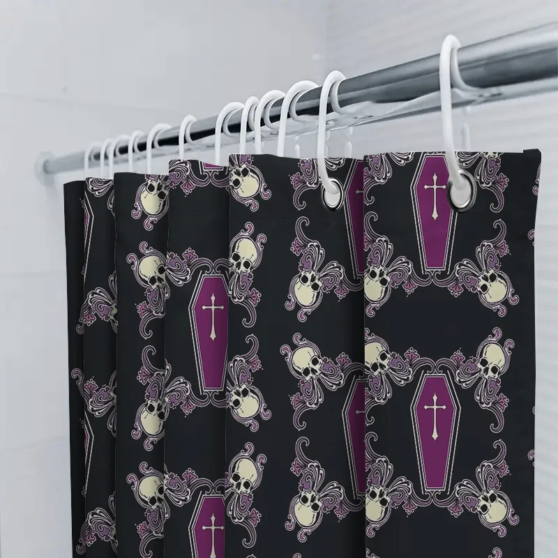 القوطية التابوت دش الستار الظلام هالوين ديكور الجمجمة نسيج قابل للغسل الحمام مجموعة خمر الرعب المنسوجات المنزلية الجدار الشنق